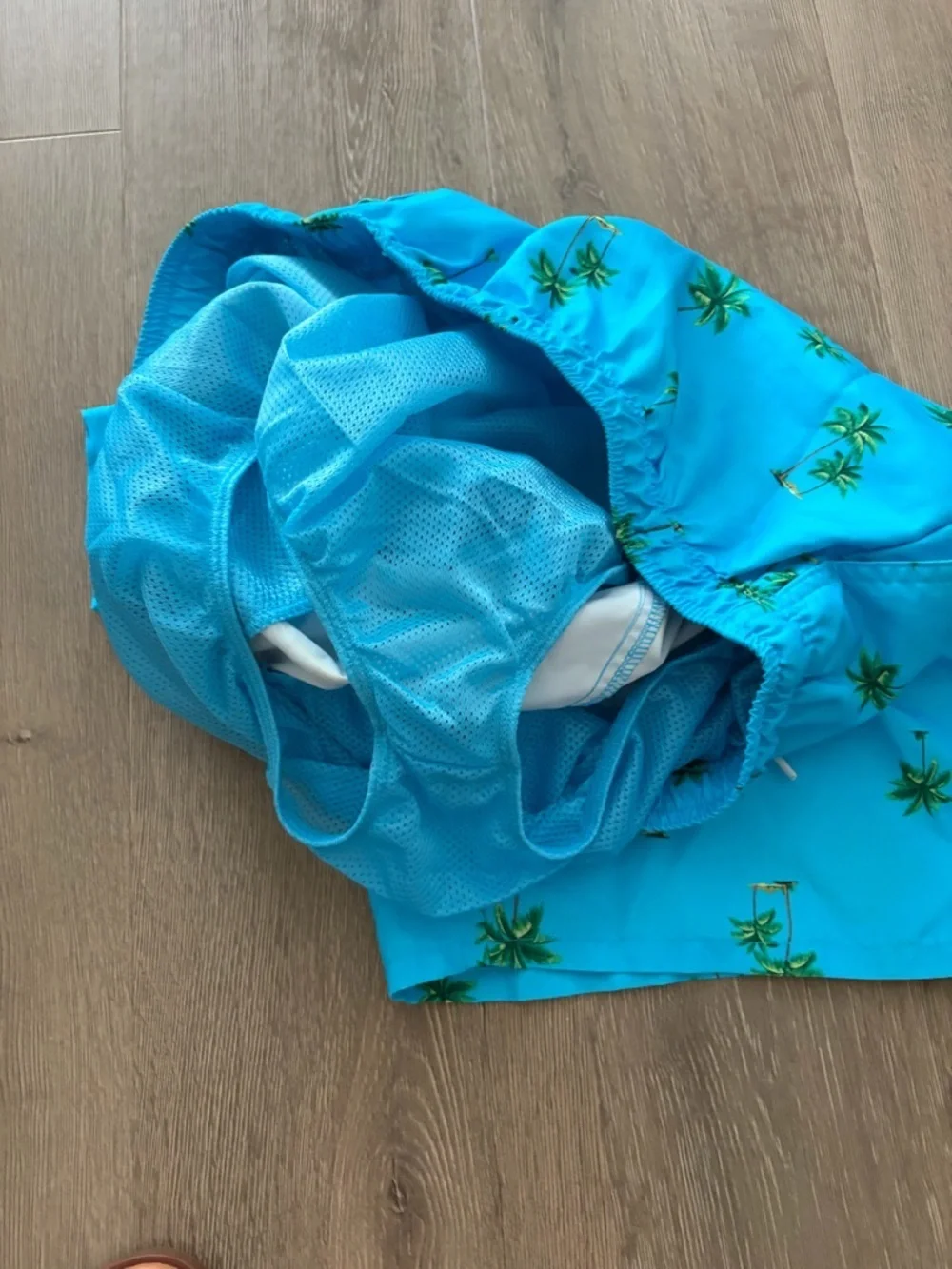 Old Navy Turquoise Swim Trunks with Green Palm Print